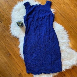 Adrianna Papell Navy Blue Lace Midi Dress